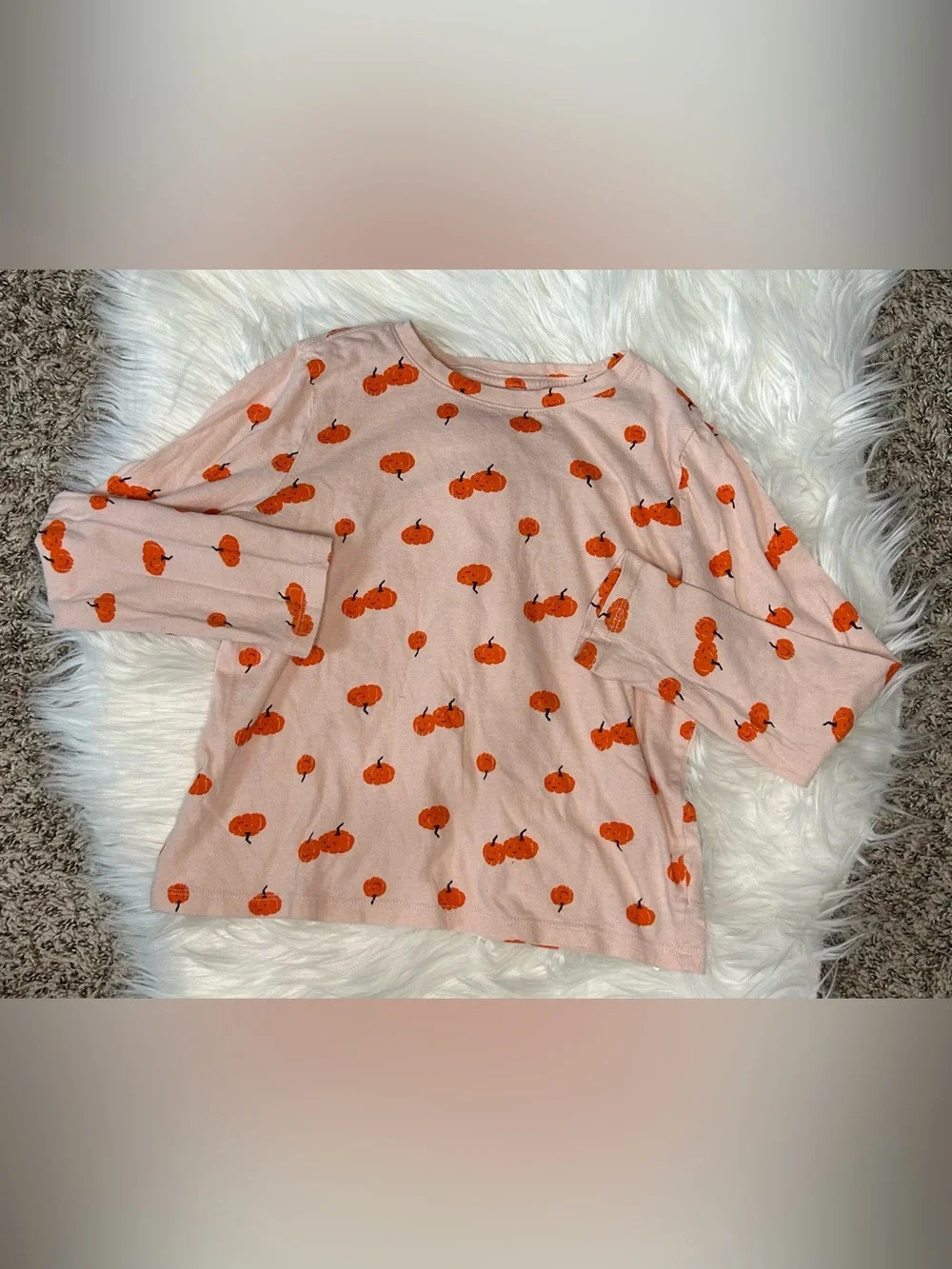 🍁OLD NAVY Fall Pumpkin Softest Printed Long Sleeve T-Shirt - Girls Medium (8)